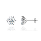 Lotus Leaf Round Lab Diamond Stud Earrings in 18k White Gold