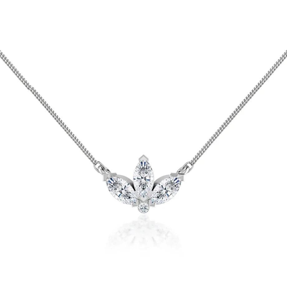 18k White Gold Necklace Featuring Marquise Petal Lab Diamond