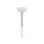 Emerald Lab Diamond & Diamond 18k White Gold Hidden Halo Triple Pavé Ring