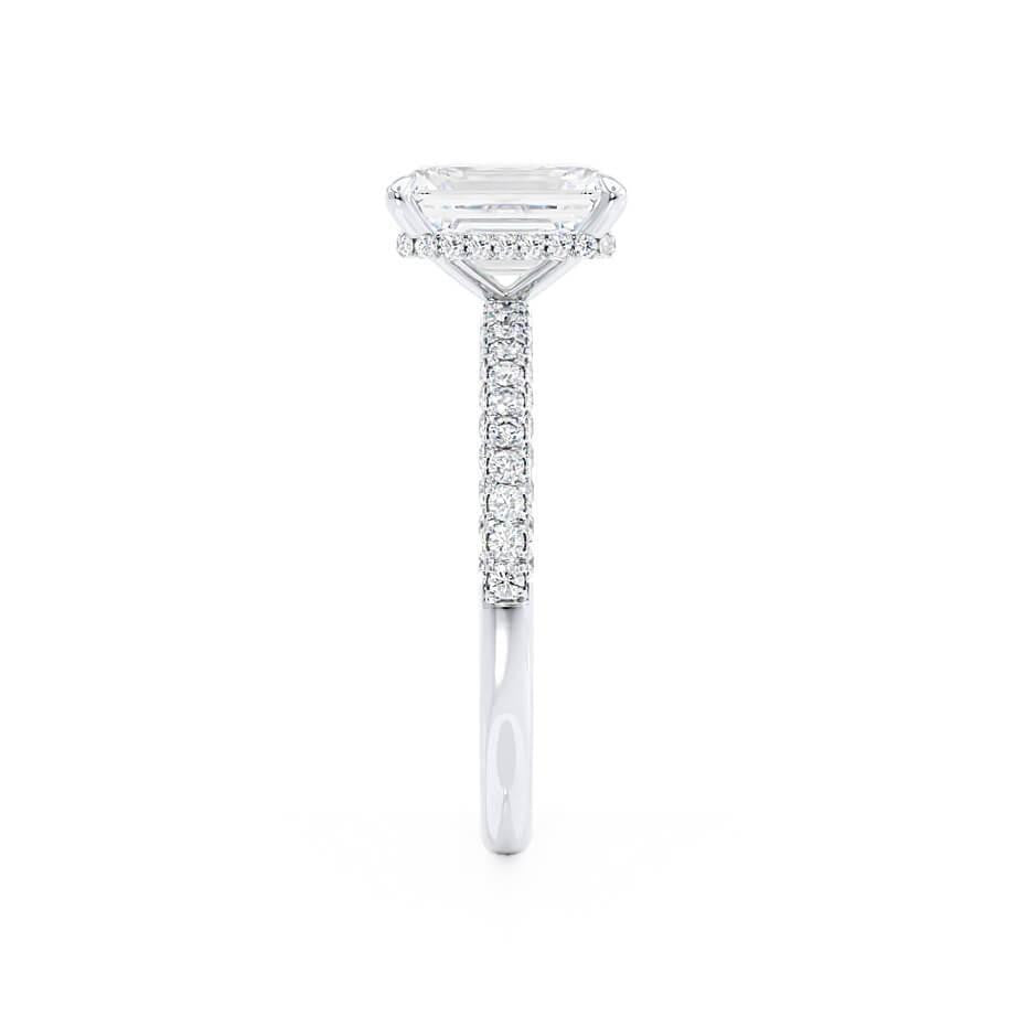 Emerald Lab Diamond & Diamond 18k White Gold Hidden Halo Triple Pavé Ring