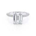 Emerald Lab Diamond & Diamond 18k White Gold Hidden Halo Triple Pavé Ring