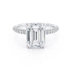 Emerald Lab Diamond & Diamond 18k White Gold Hidden Halo Triple Pavé Ring