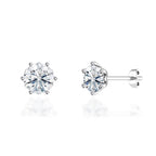 Lotus Leaf Round Lab Diamond Stud Earrings in 18k White Gold