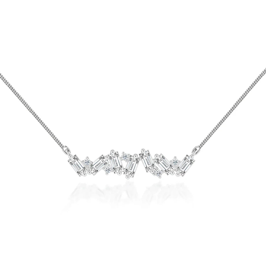 Classic Mixed Diamond Cluster Necklace in 18k White Gold