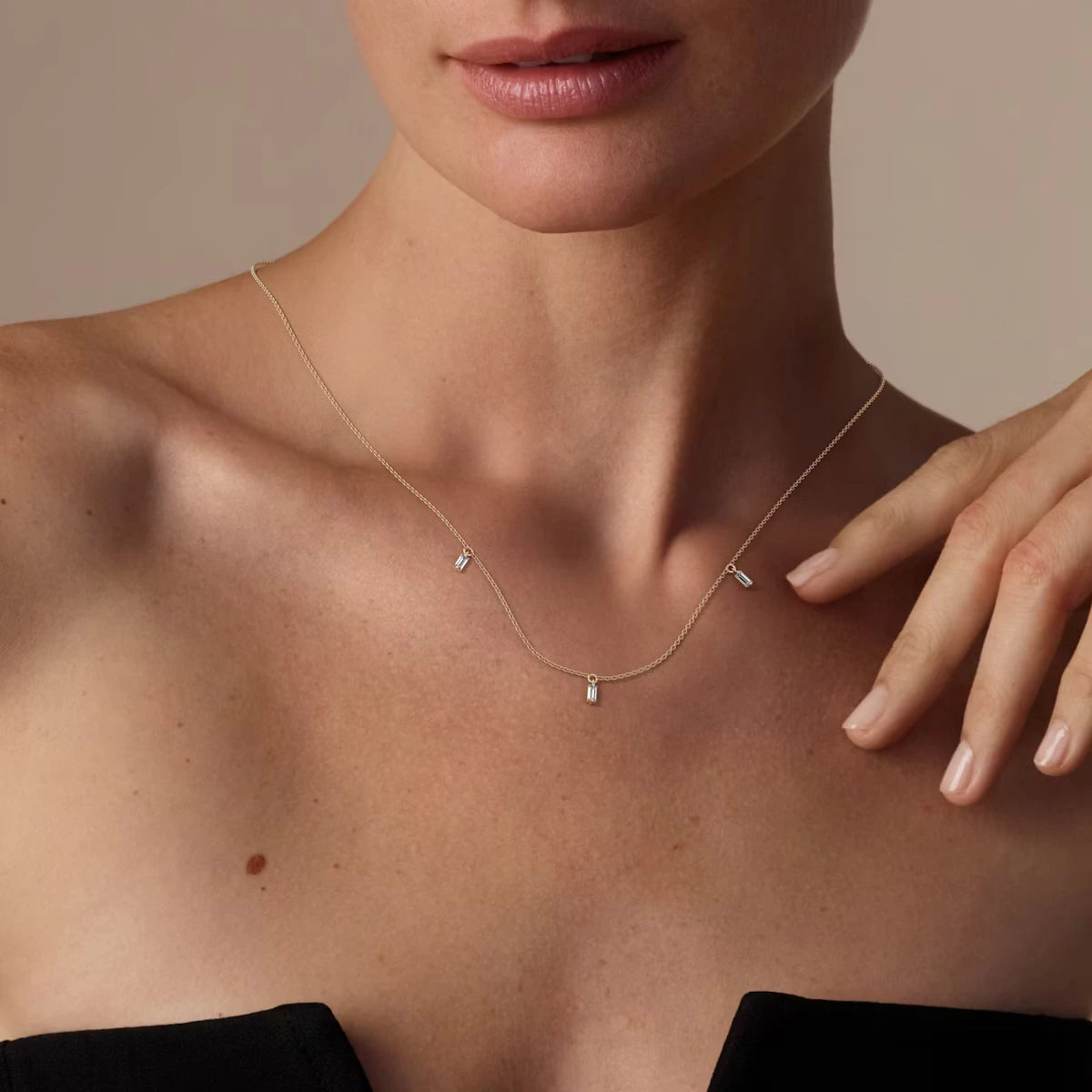 Floating Baguette Station Necklace
