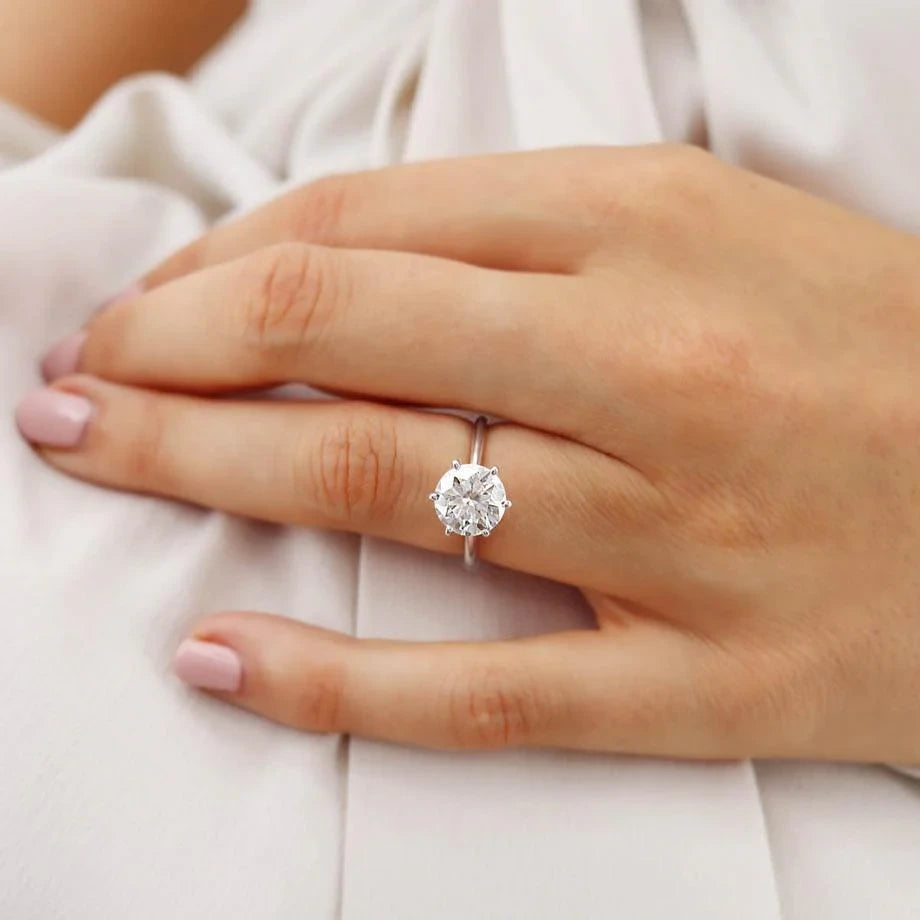 Round Lab Diamond 6-Prong Platinum Solitaire Ring