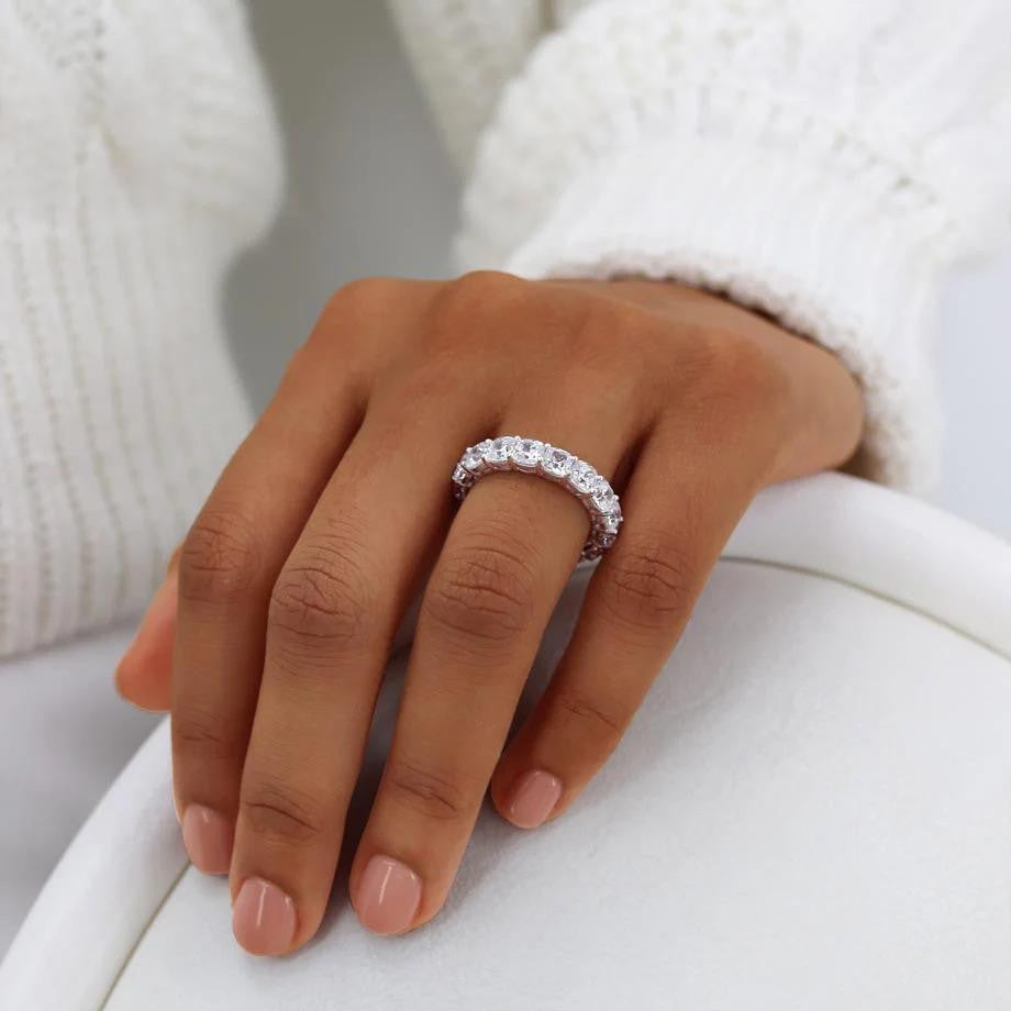 White Gold Cushion Moissanite Statement Eternity