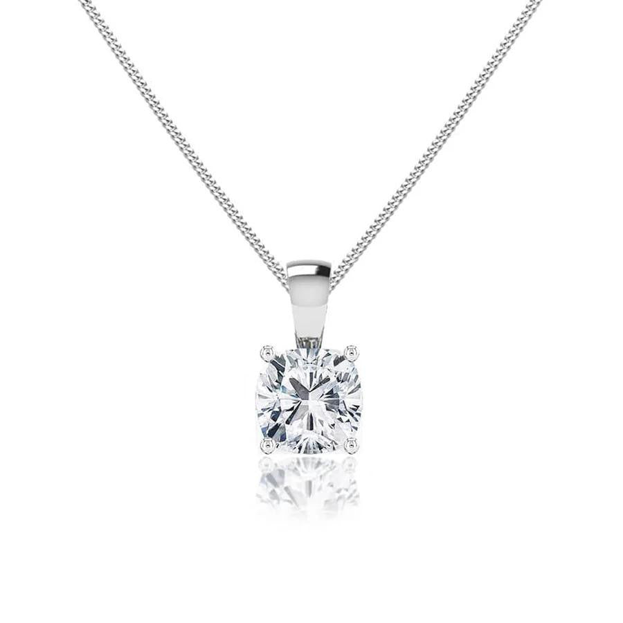Cushion Cut Lab Diamond 4 Claw Drop Pendant 14k White Gold