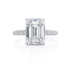 Emerald Lab Diamond & Diamond 18k White Gold Hidden Halo Triple Pavé Ring