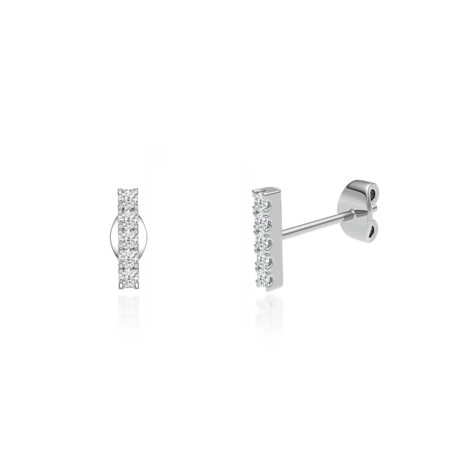 Elegant Bar Pavé Lab Diamond Earrings in 18k White Gold