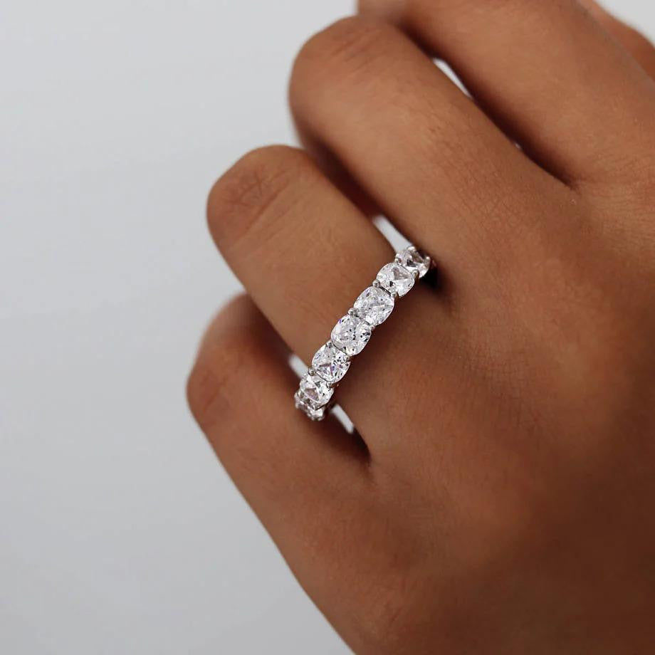 White Gold Cushion Moissanite Statement Eternity