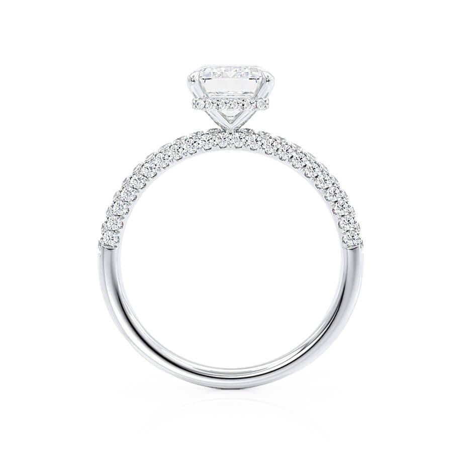 Emerald Lab Diamond & Diamond 18k White Gold Hidden Halo Triple Pavé Ring